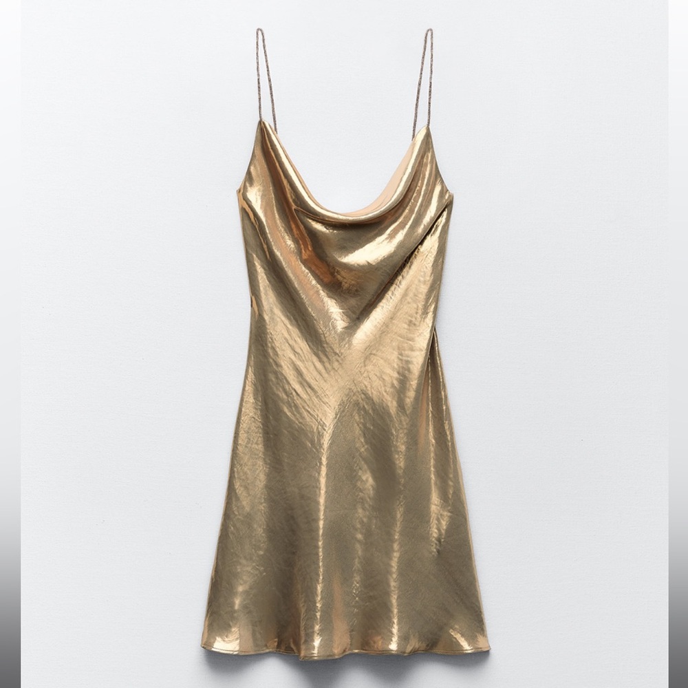ZARA METALLIC RHINESTONE STRAPPY MINI DRESS (Gold)
